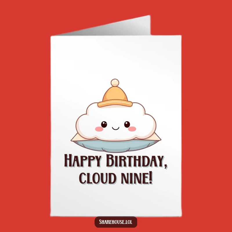 Free Printable Birthday Card: Smiling Cloud Pillow Offers Hat Wishes