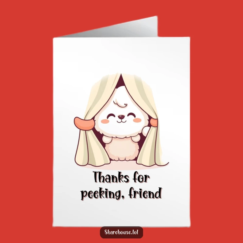 Free Printable Thank You Card: Grinning Fluffy Peeker, Humorous Downloadable Appreciation Greeting