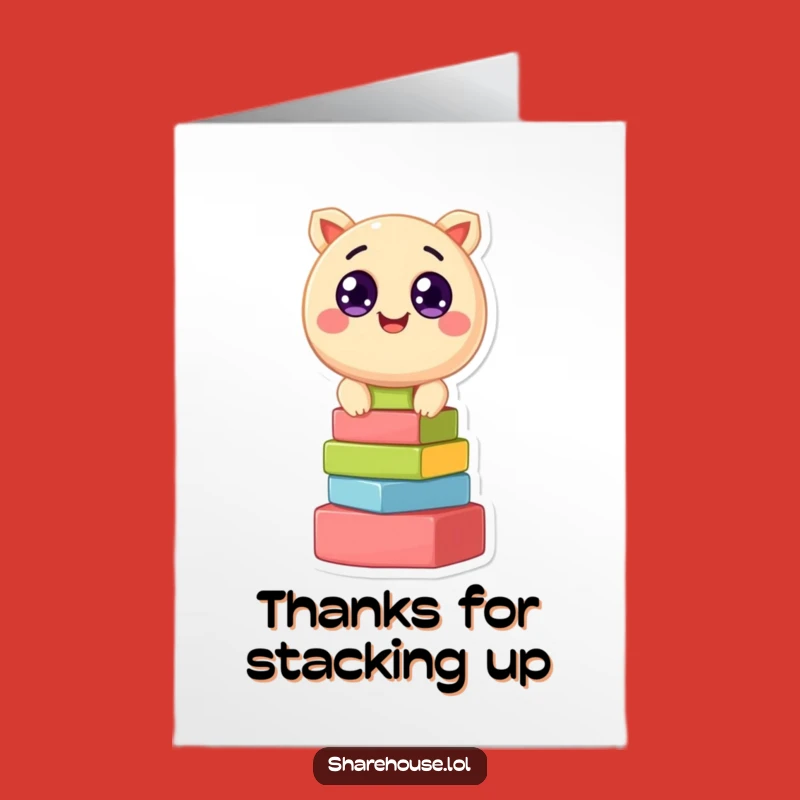 Free Printable Thank You Card: Grateful Block-Stacking Creature, Heartfelt Funny Downloadable Appreciation Gift